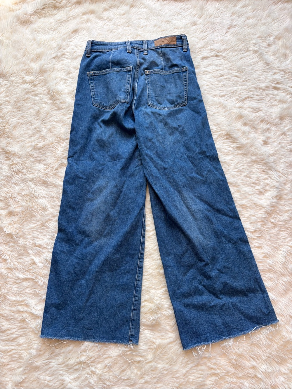 & Denim Culotte High Waist Wide Leg Raw Hem Medium Wash Denim Jeans Womens 4 - Picture 4 of 5